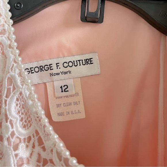 VINTAGE George F. Couture NewYork White Lace Beaded & Pleated Bottom Dress Sz 12 - Picture 7 of 7